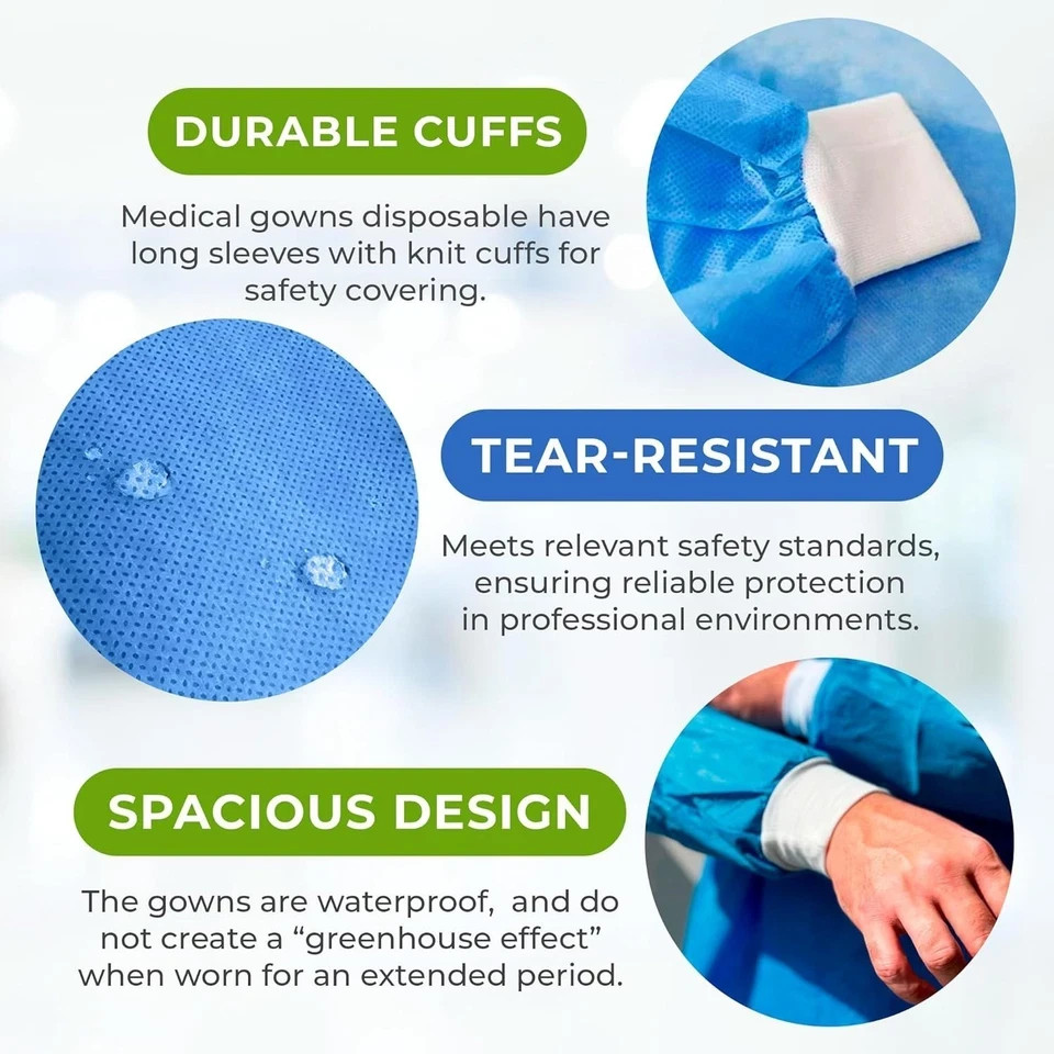 Isolation Gowns Disposable AAMI Level 3 Blue Medical - MEDIUM - 10/20/50/100 PCS