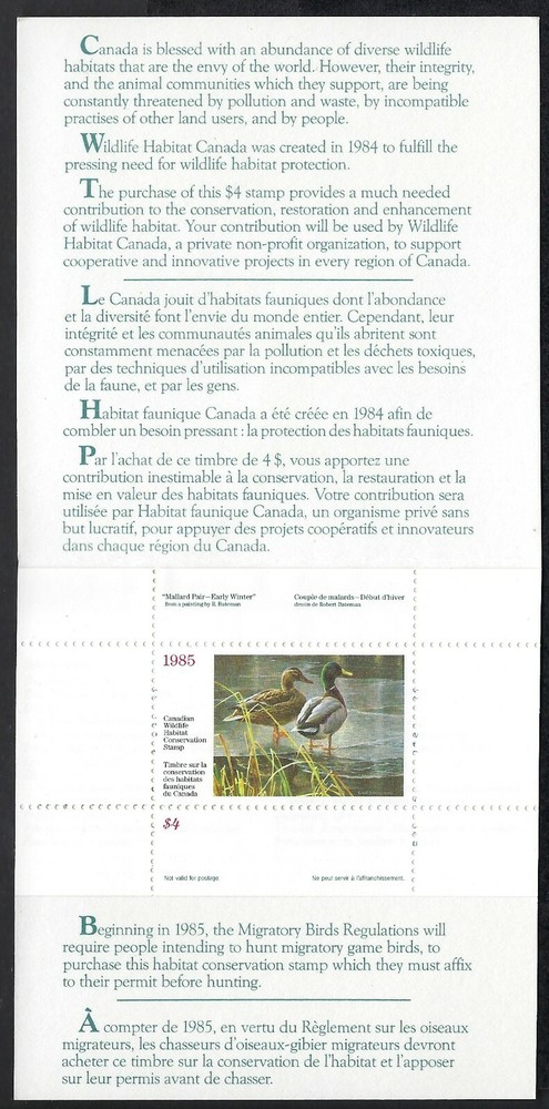 Canada 1985 $4.00 Wildlife Conservation Stamp