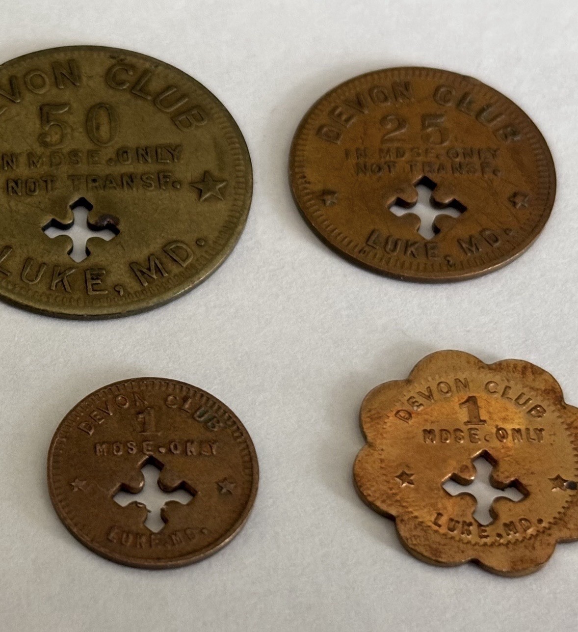 1911 Luke Maryland Devon Clubhouse script Tokens Entire Set coal mine Westvaco