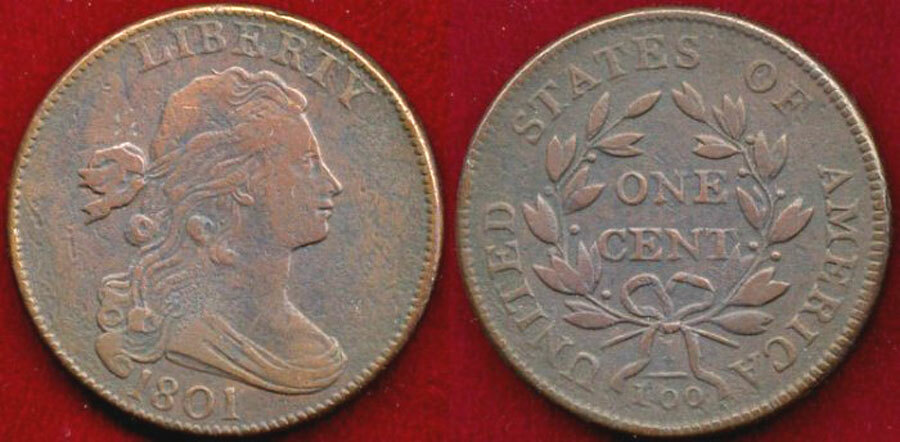 1801 1C DRAPED BUST LARGE CENT ++