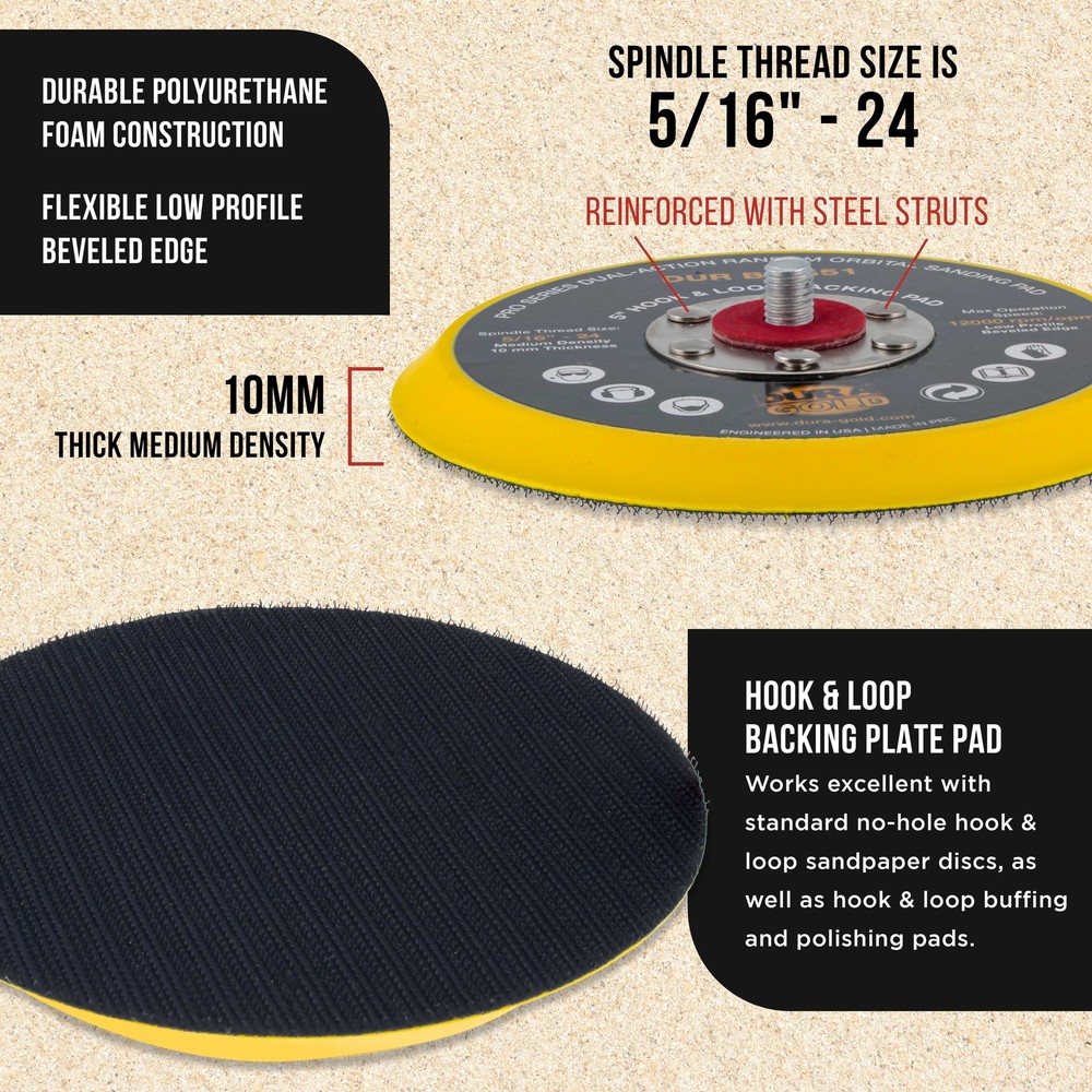 Dura-Gold Pro Series 5" Hook & Loop DA Sander Backing Plate Pad, Sanding