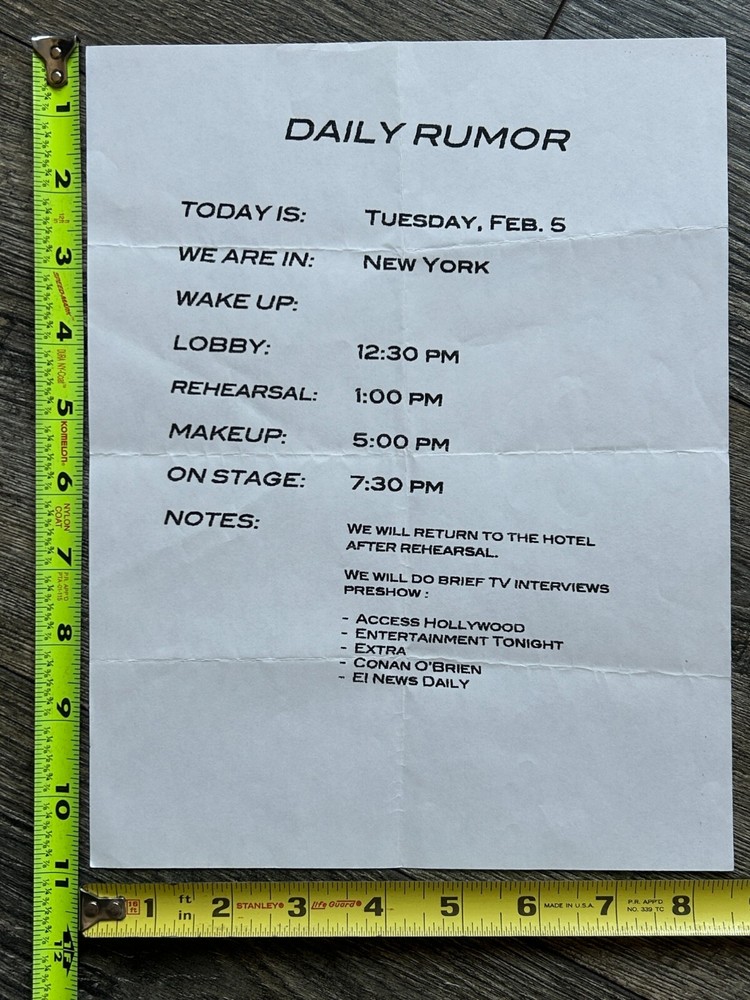 KISS Farewell Tour Itinerary Schedule NYC TV Interviews Feb 5 2000 Vintage Kiss
