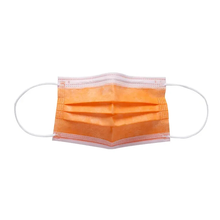 three layer Face Mask Covering, Disposable Protective Mask (Orange) 50 Per Box.