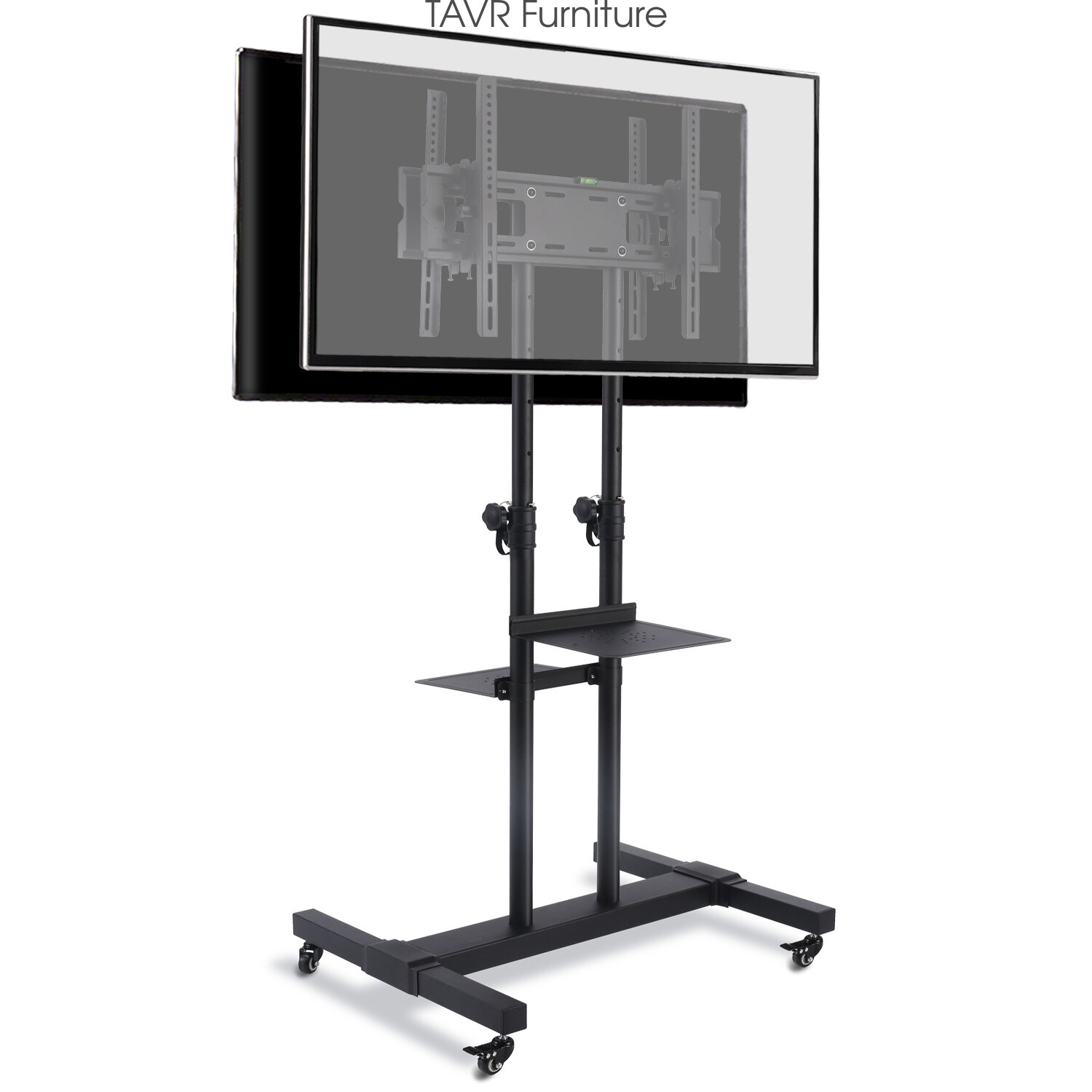 Dual Floor TV Stand Rolling TV Cart Two TV Brackets on Wheel for 32-70 inch TVs