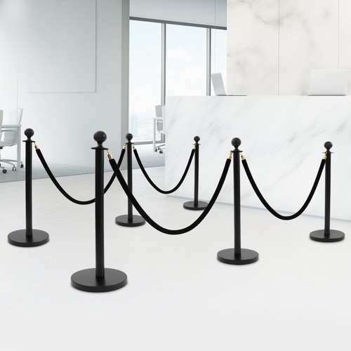 6Pcs Black Stanchion Posts Crowd Queue Pole Ropes  Control Barrier Stanchion