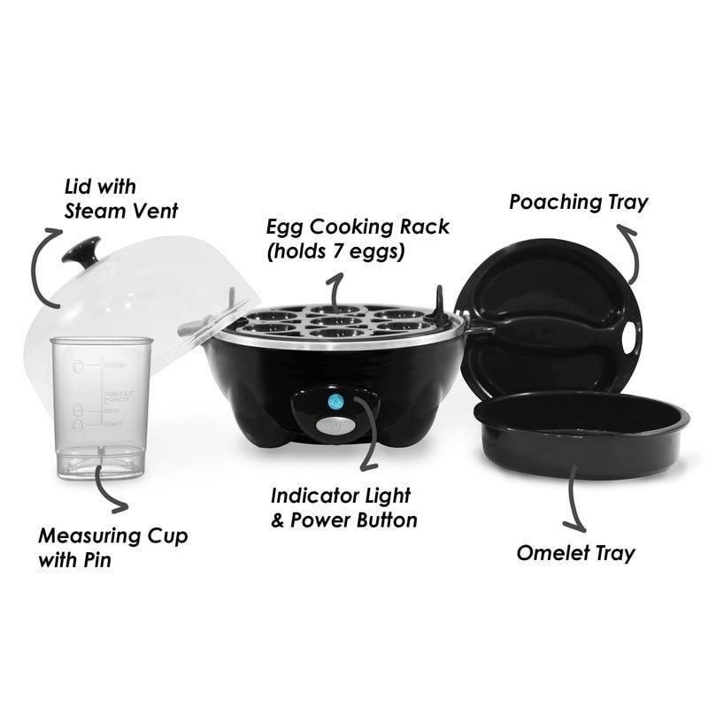 Automatic Egg Cooker 7 Eggs Poacher Timer Beep Dishwasher Safe Easy Clean New
