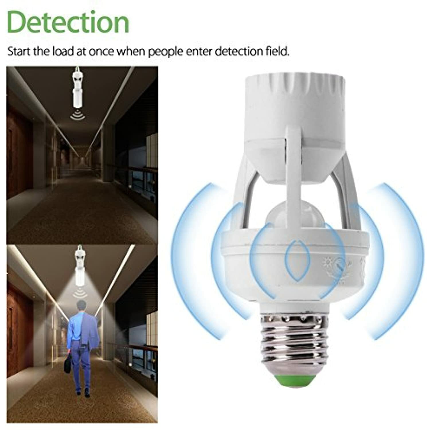 Screw-In Motion Activated Sensor Light Bulb Control Socket Adapter Dusk to Dawn