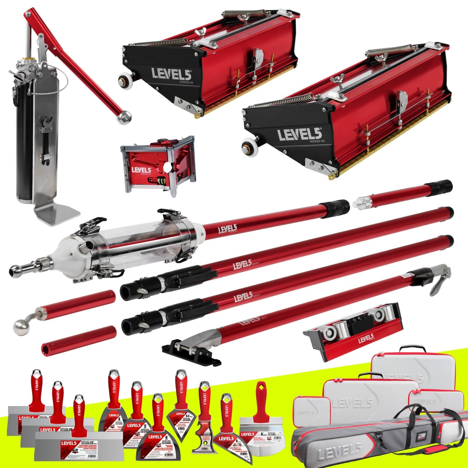 LEVEL5 Drywall Finishing Set | Flat Boxes, Ext Handles, Pump + MiniShot | 4-663P