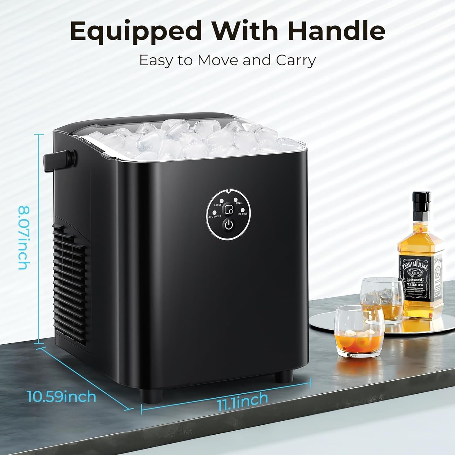 Countertop Ice Maker with Handle, 8 Bullet Ice Ready in 6 Mins, Self-Cleaning