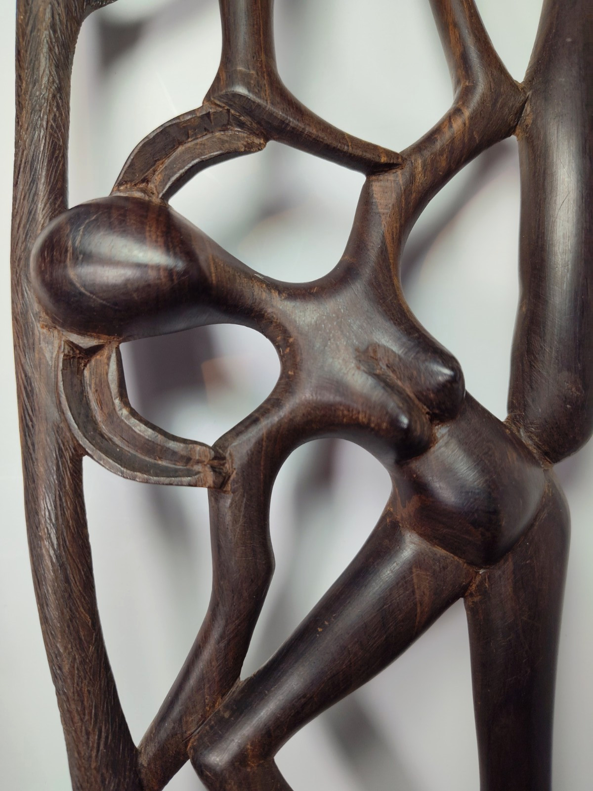 Hand Carved Ebony Wood Makonde "Tree of Life" Sculpture Intertwined Figures 17"