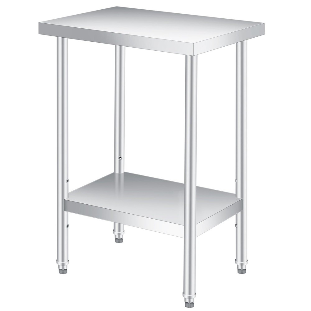 Stainless Steel Patio Side Table – 24x14in Double Layer, Adjustable Undershelf