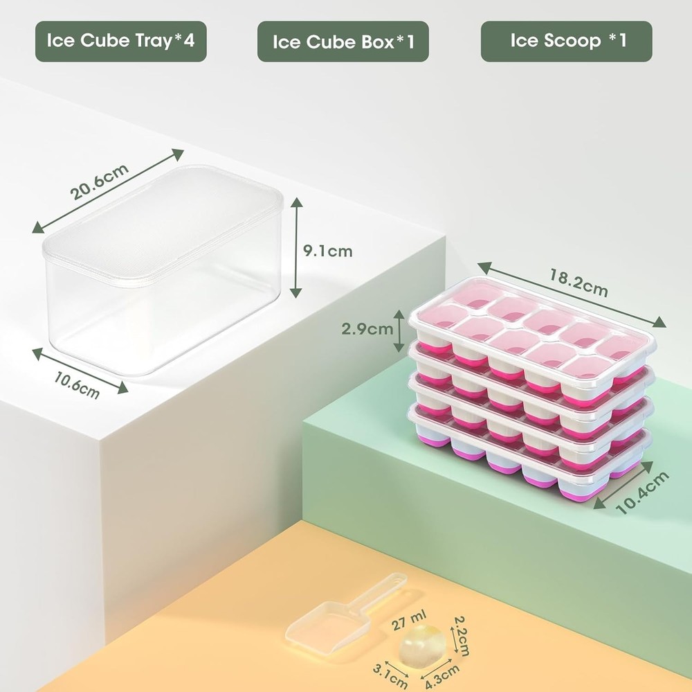 Effortless Ice Release Silicone Tray Set - Stackable Design for Compact Freezers