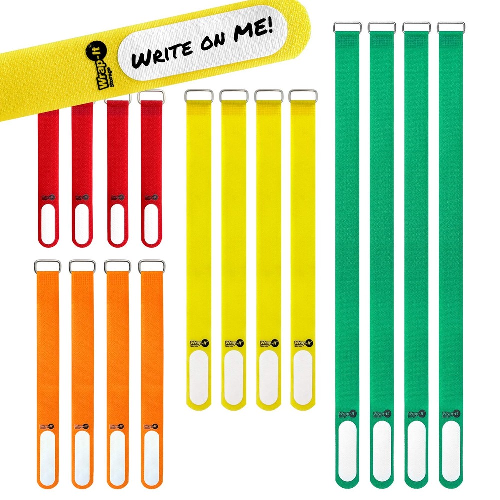 Wrap-It Storage Cinch-Straps Assorted 16 Pack (5",8",12",18"), Multi