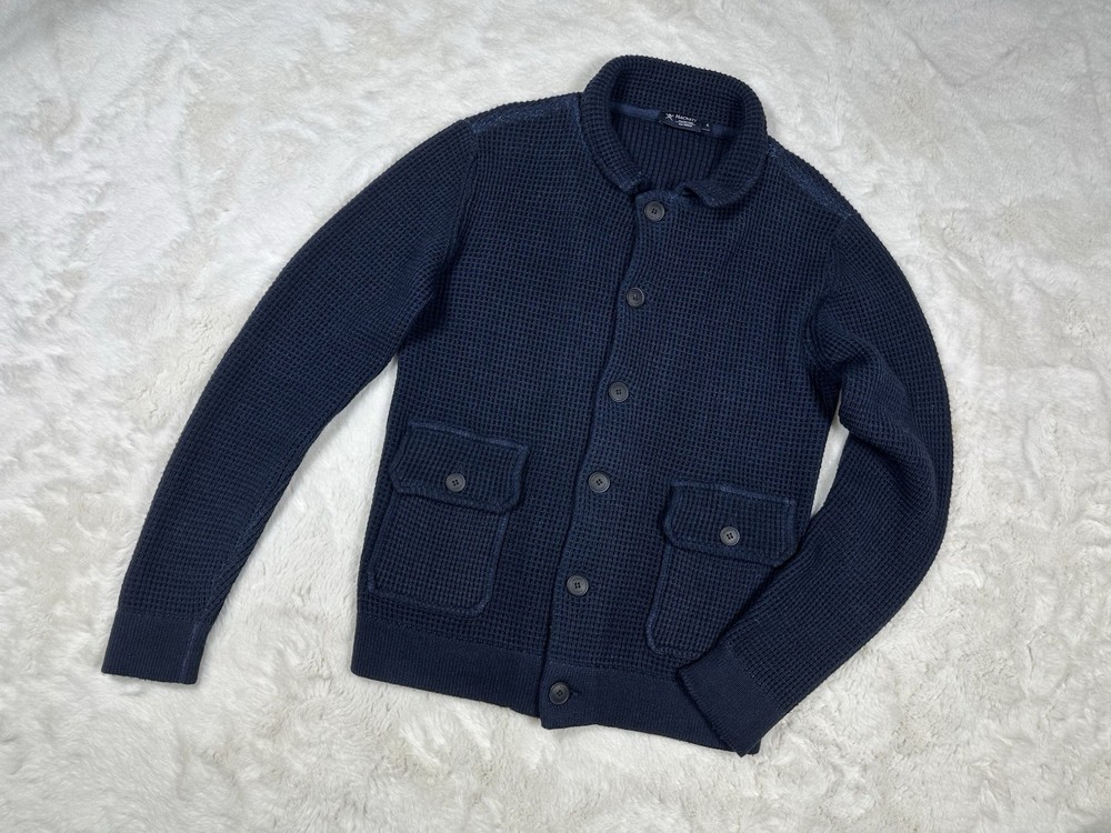 Hackett London knit waffle button wool jacket / size S