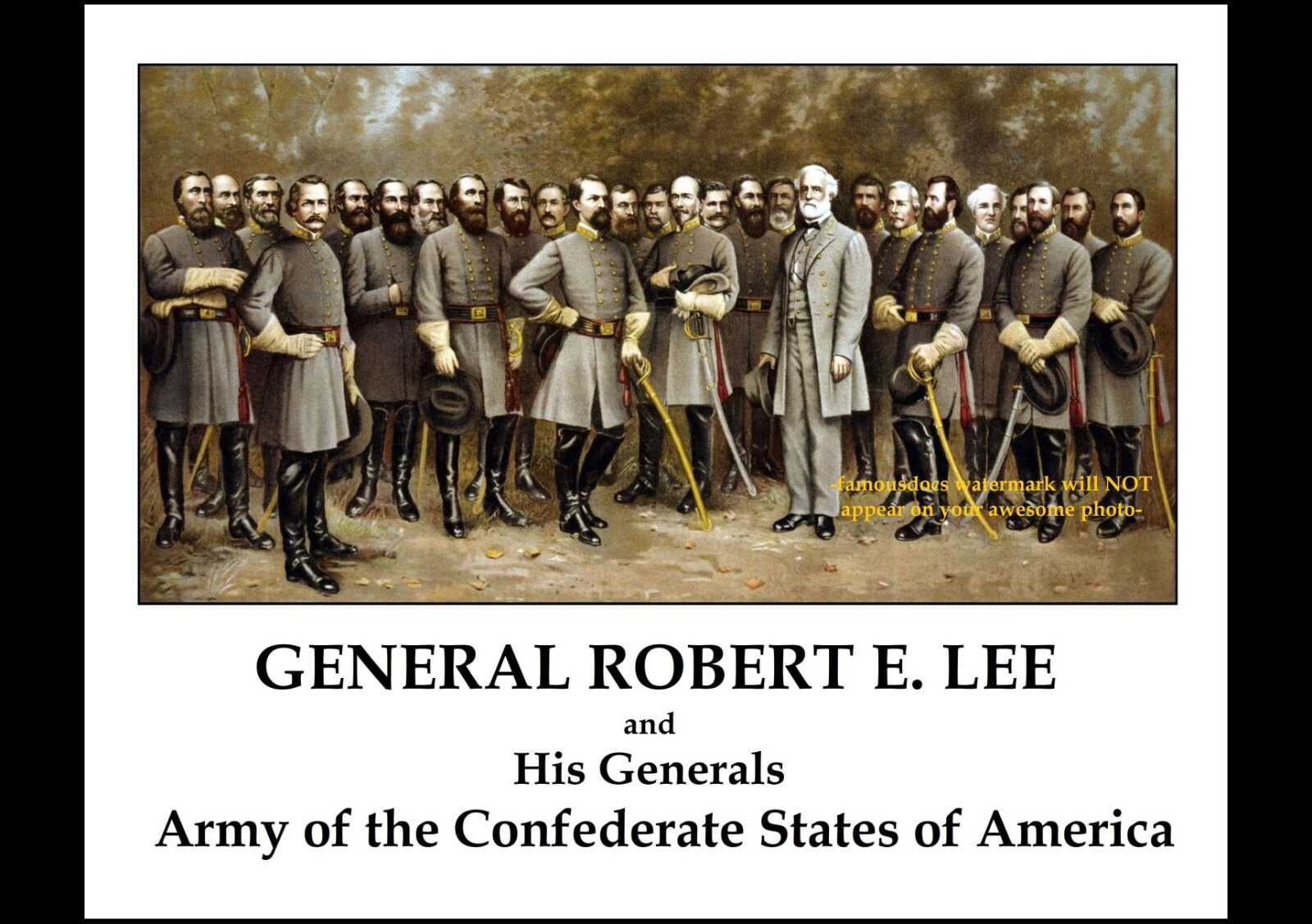 8x10 General Robert E Lee + His Generals PHOTO Confederate Civil War Poster