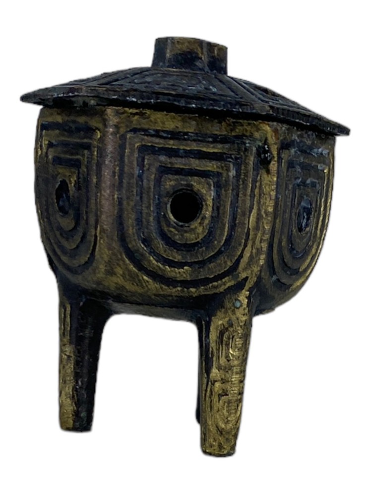 Incense Pot With Lid For Triangular Shaped Incense Gold Black Color