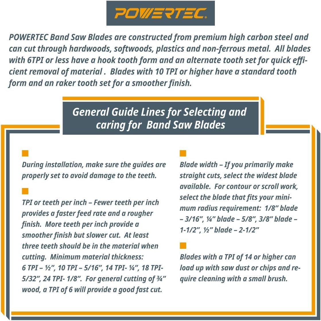 POWERTEC 80" x 1/4" x 6 TPI Bandsaw Blades for Sears Craftsman 12" Band Saw 3 PK