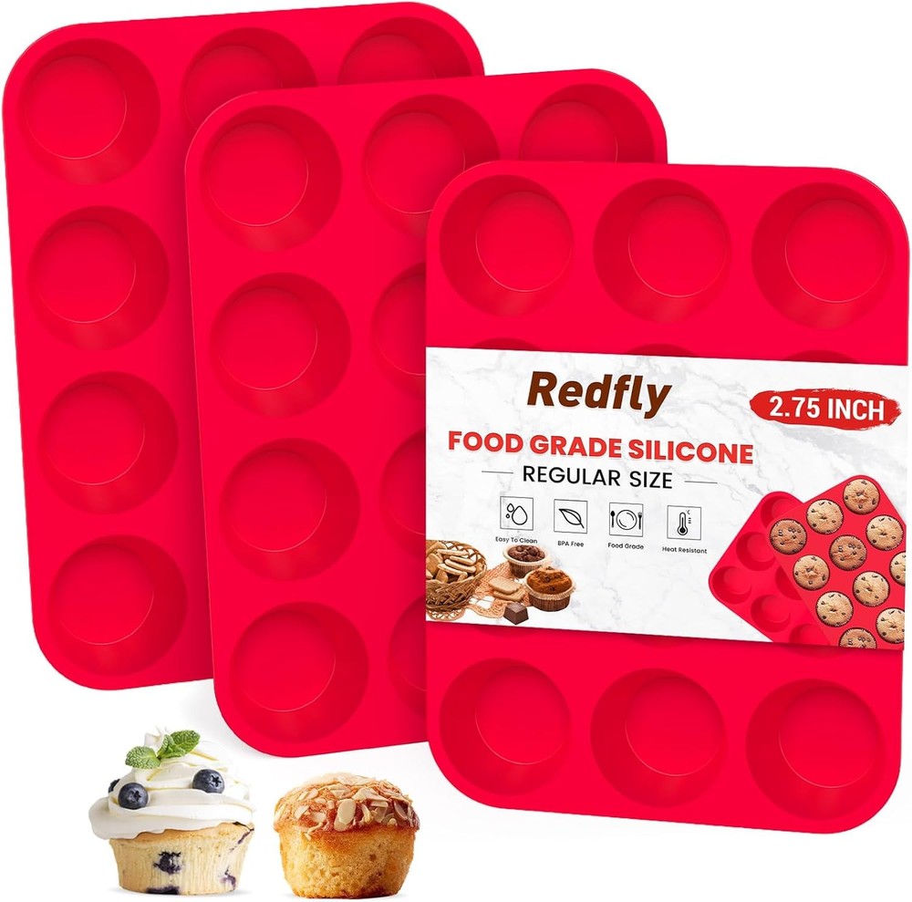 Silicone Muffin Pans for Baking & Cupcake Pan - 12 Cup Regular Size