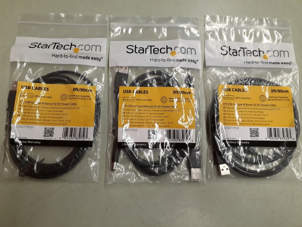 (6) StarTech USB2TYPEM 3 ft USB to Type M Barrel 5V DC Power Cable - 2 per Bag