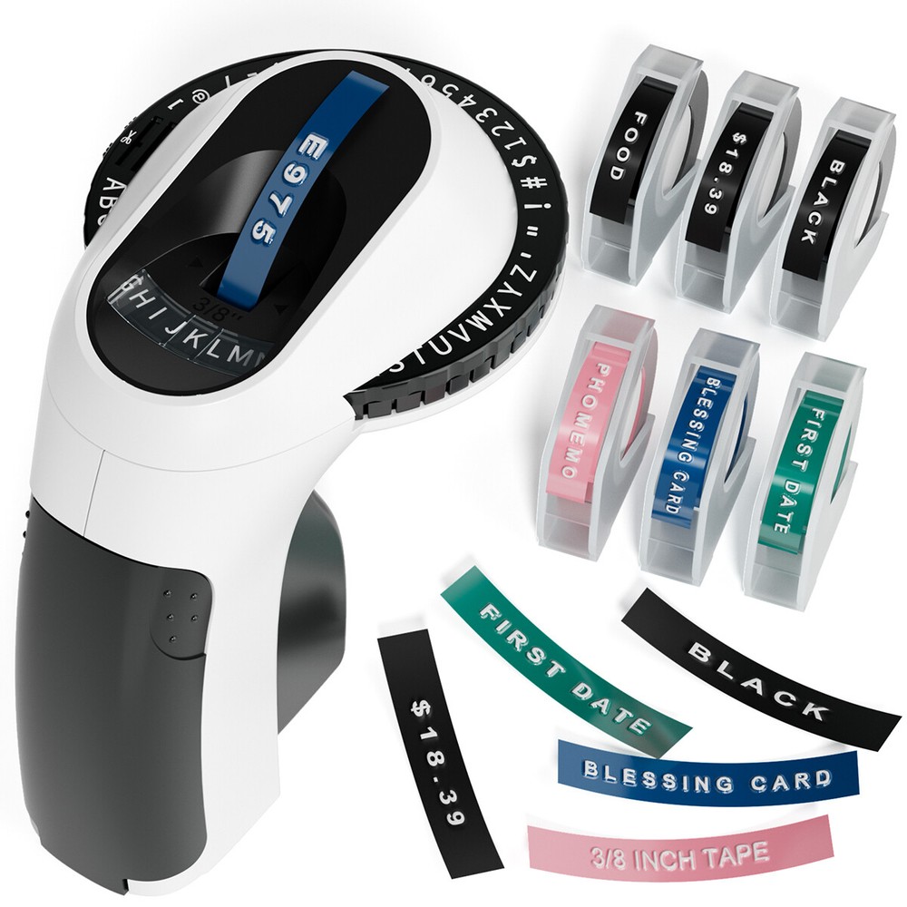 Phomemo E975 3D Embossing Label Maker Handheld with 6 Label Tapes 3/8" for Dymo