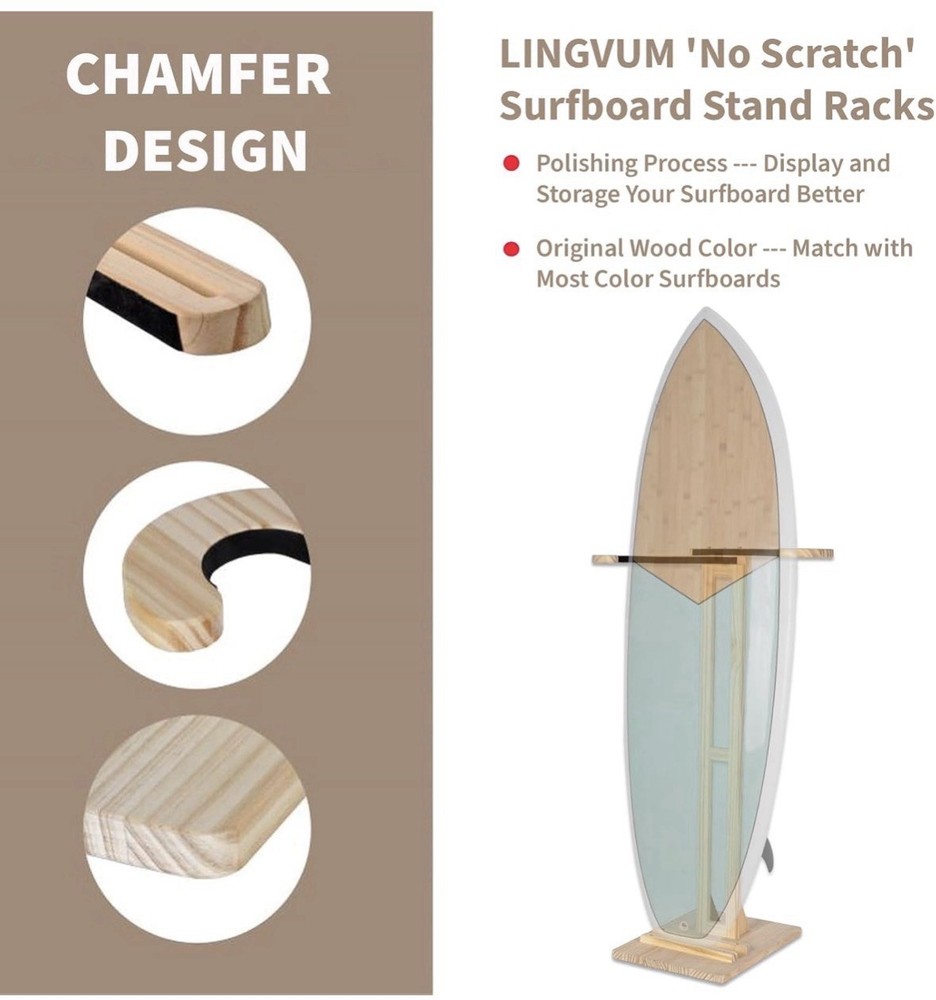 Wood Surfboard Stand Rack Adjustable Floor Display Holder Short & Longboard