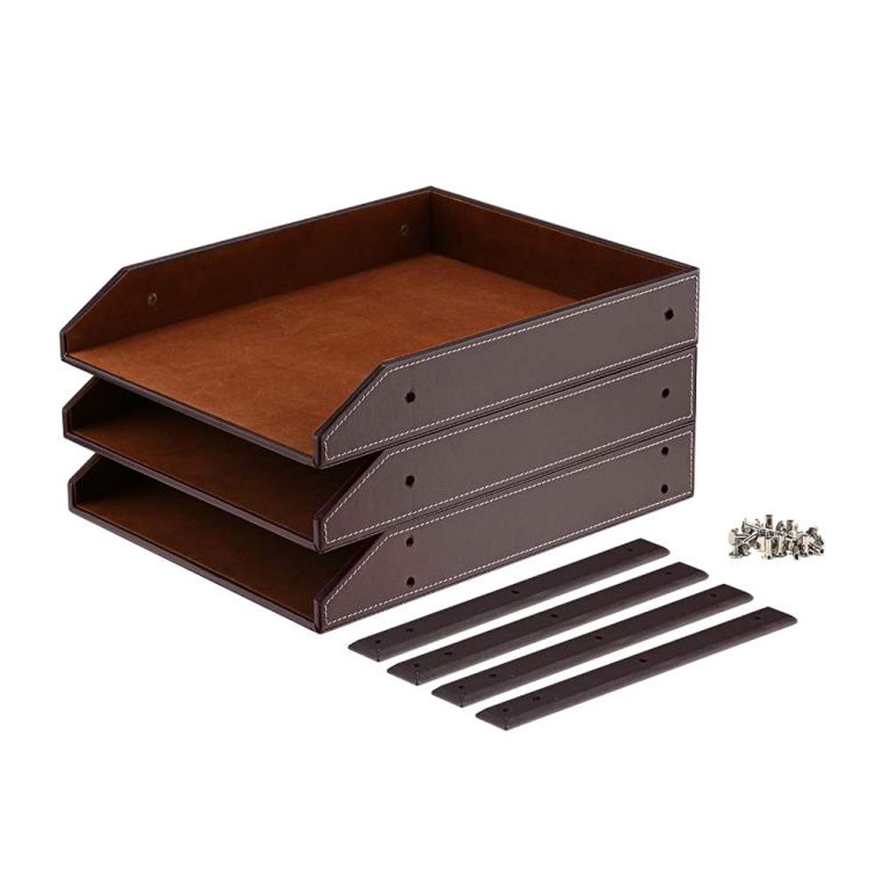 Leather Desk Organizer, NIFIVE 3-Tier Stackable Document Tray, Perfect Deskto...