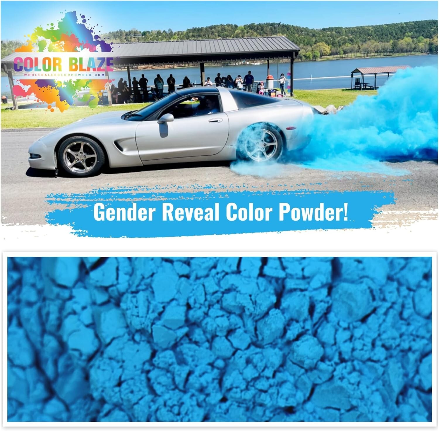 Color Blaze Black Out Gender Reveal Blue Colored Powder Burnout (2lbs Blue)