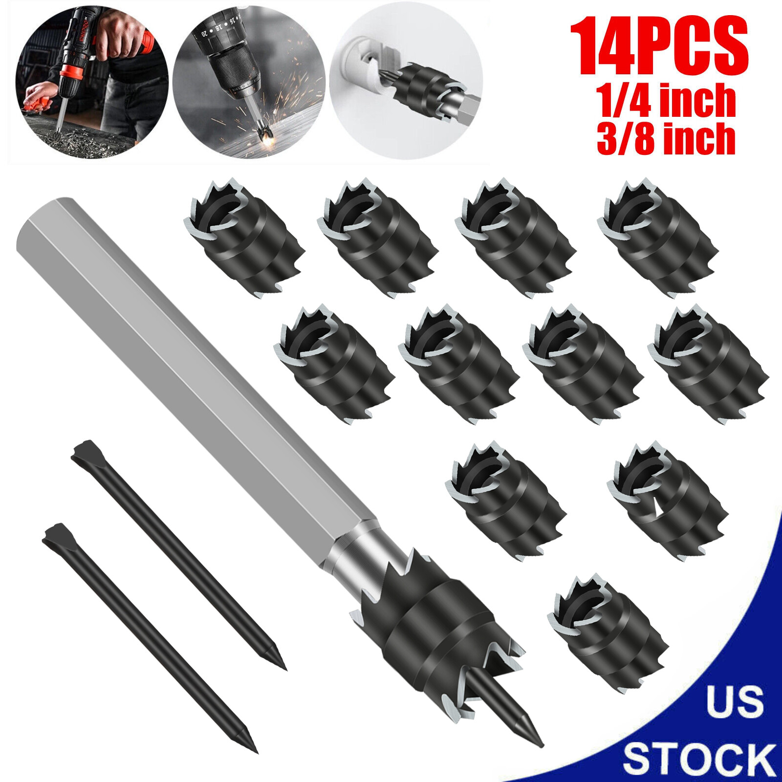 14Pcs 3/8" Double Sided Rotary Spot Weld Cutter Remover Drill Bits Cut Welds Kit