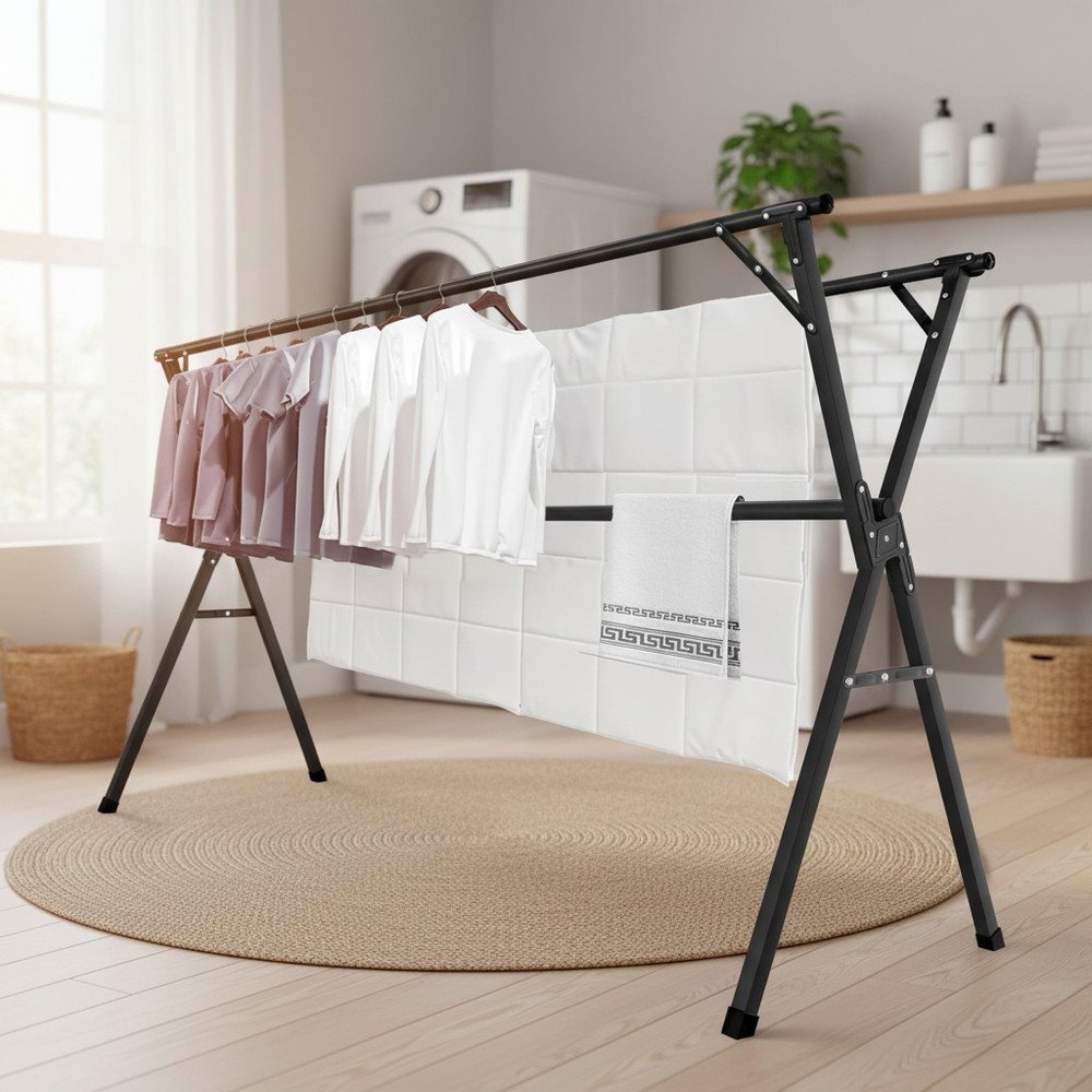 Portable Folding Laundry Drying Rack with Telescoping Design for Easy Storage