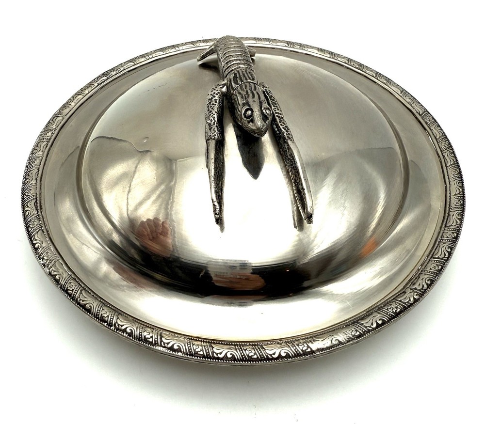 Vintage Silver Plated Lobster Handle Baking Dish - Missing Insert - 7” Round