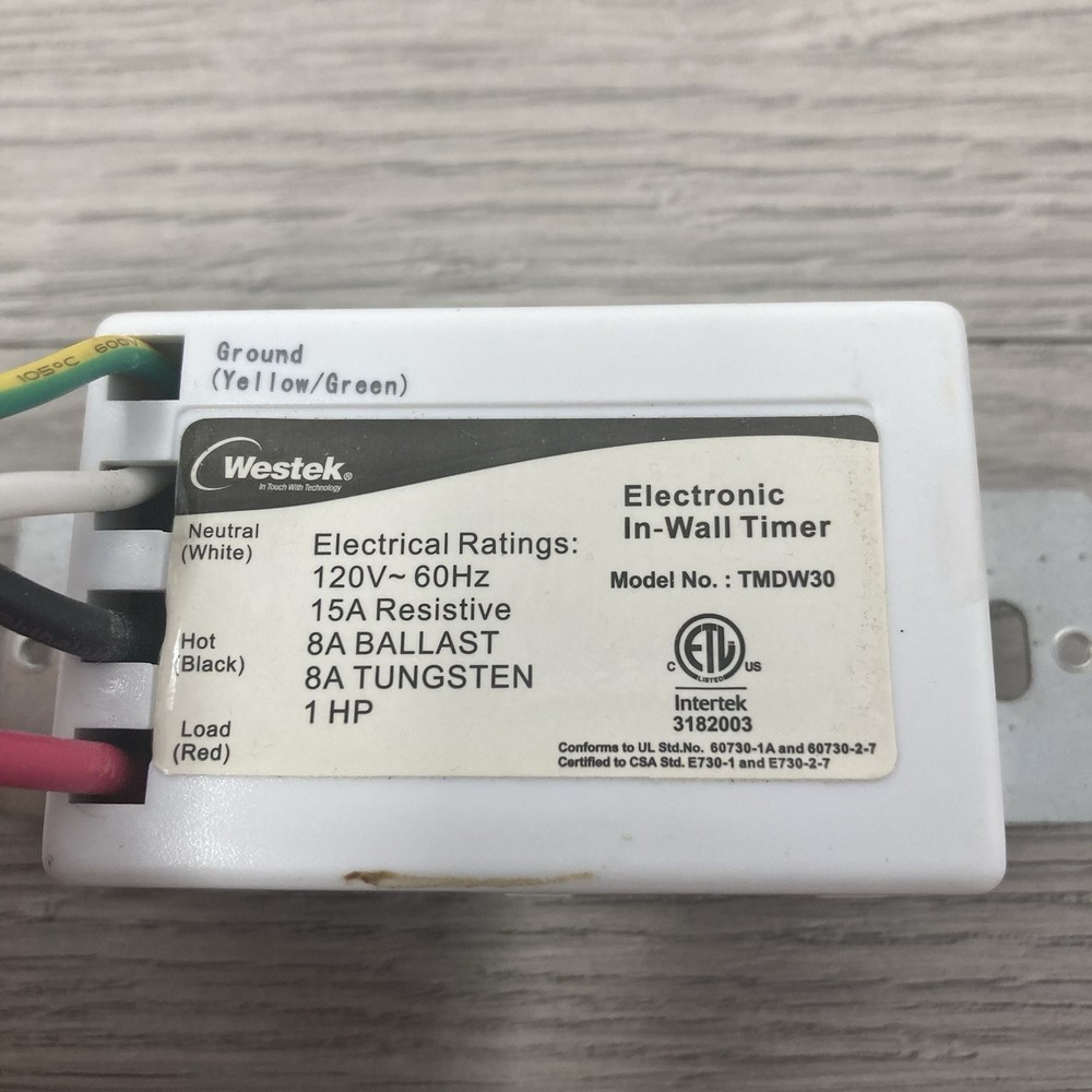 Westek TMDW30 Hardwire Indoor Digital Wall Switch Timer White Program Lights