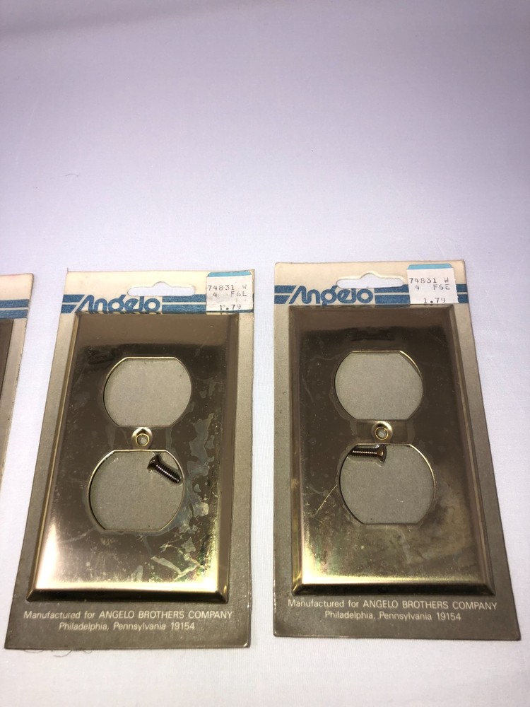 NOS Angelo Bros Brass 2 2 Plug Outlet & Light Switch Covers NIP
