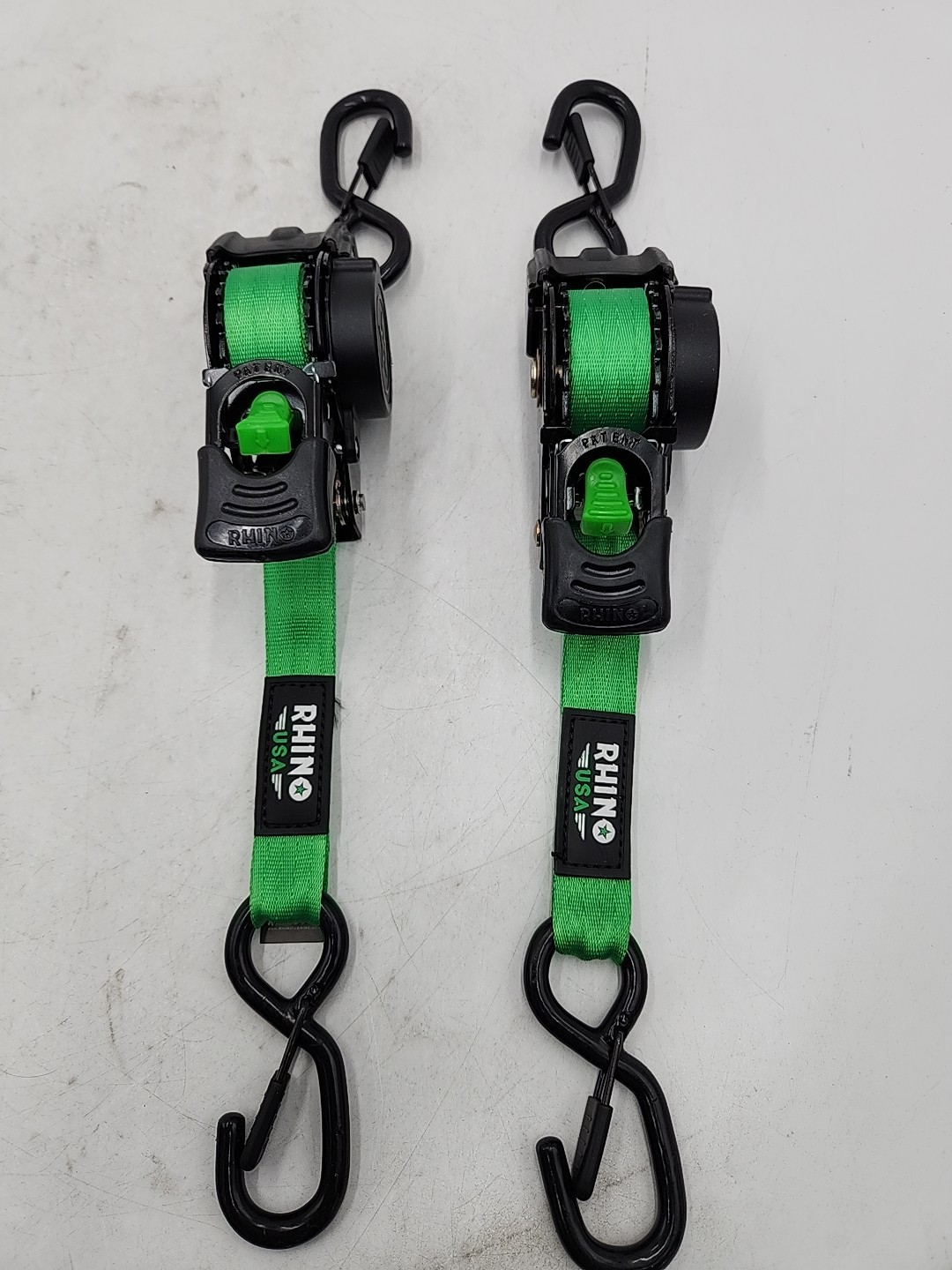 NEW Rhino USA Retractable Ratchet Strap 1" x 10' Green. Lot of 2