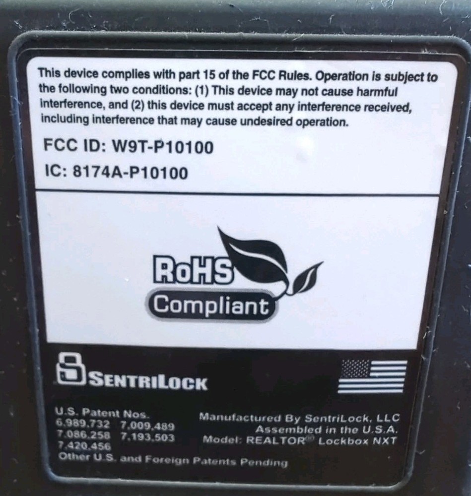 Sentrilock Wireless Realtor Lockbox NXT RoHS Compliant - Unknown Passcode
