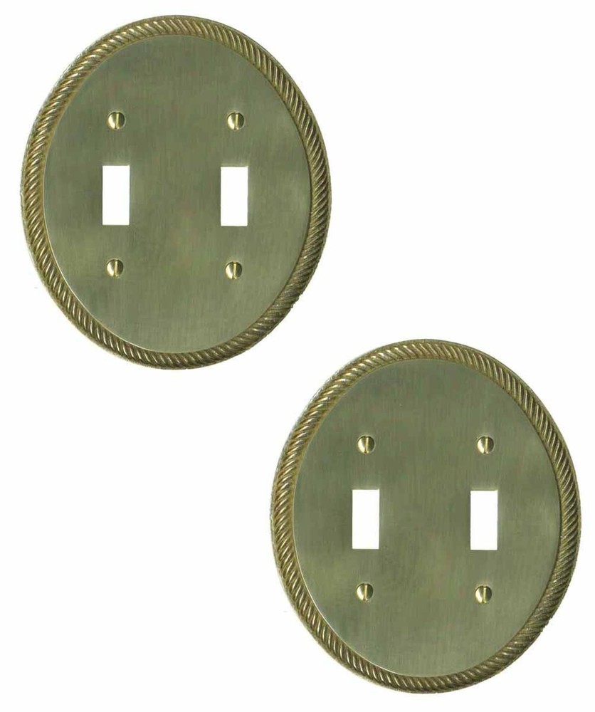 2 Solid Brass Switchplate Double Toggle Oval Braided | Renovator's Supply