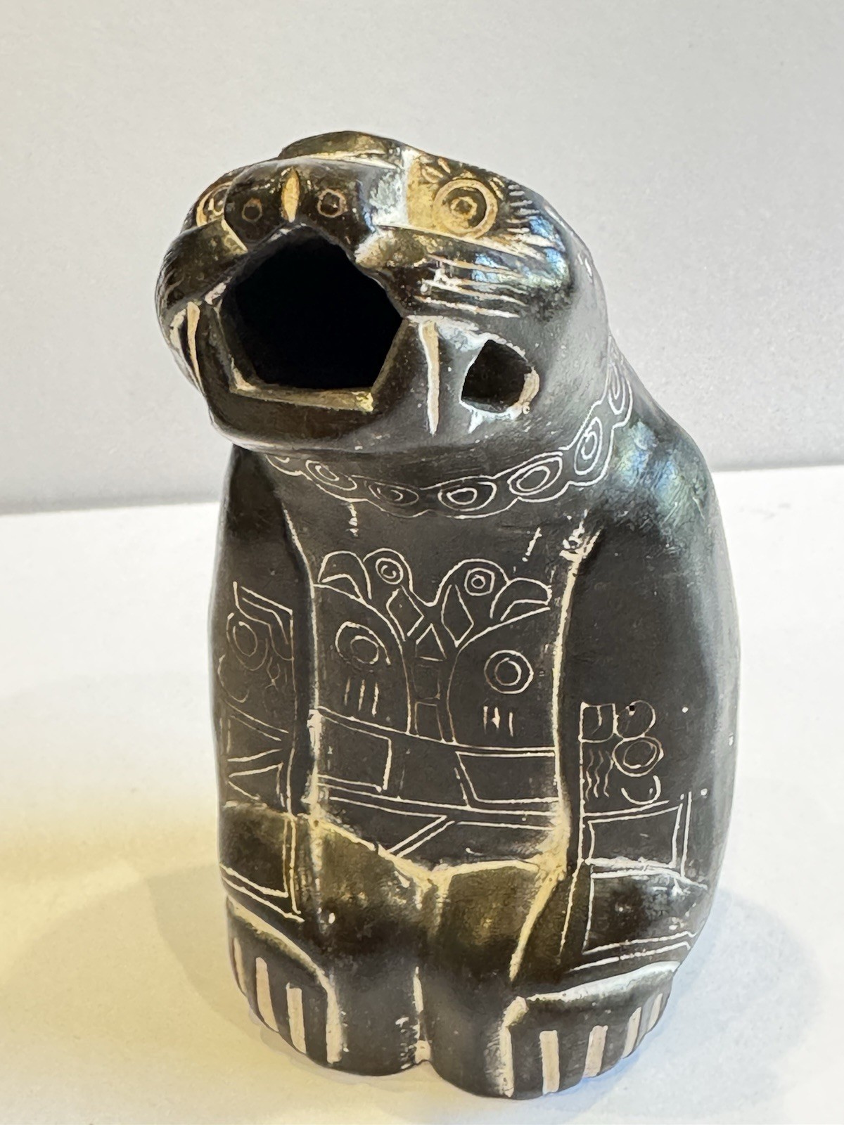 Hand Carved Stone Jaguar Statue Mythical Pre-Columbian Form Bolivian Chachapuma