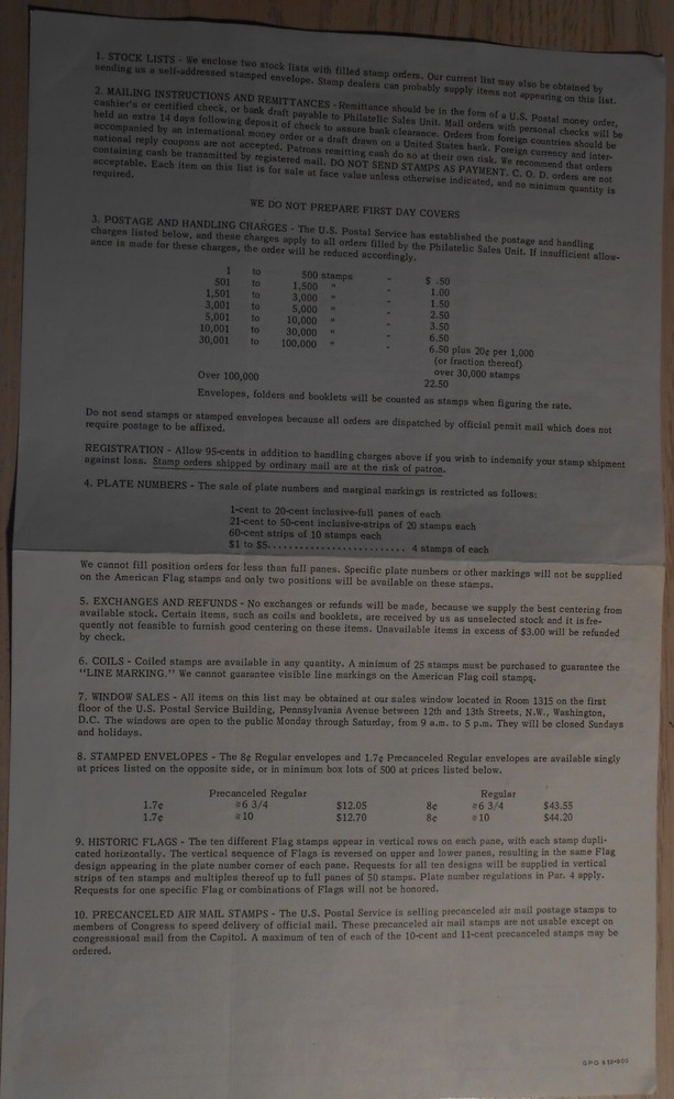 1971 United States Postal Administration Stamp Order Form. #02 USPS1971of