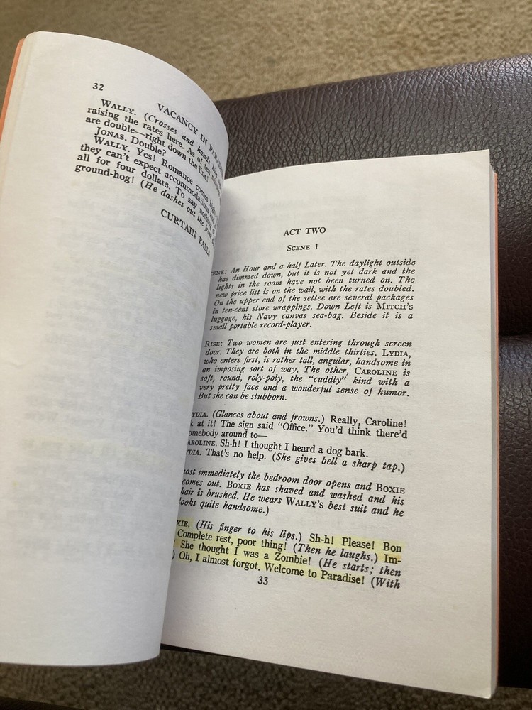 Script for VACENCY IN PARADICE A COMEDY IN THREE ACTS BY JOHN KIRKPATRICK