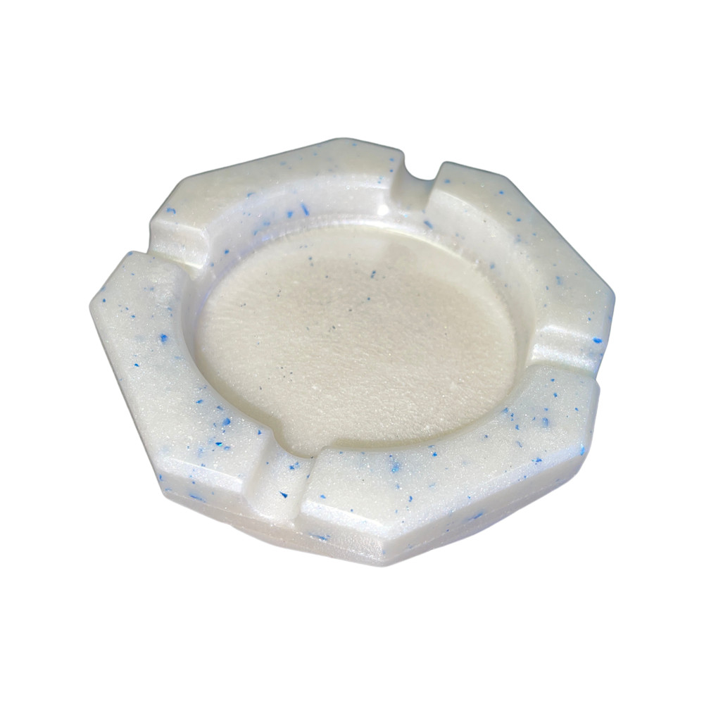 White With Sparkling Blue Resin Ashtray Handmade