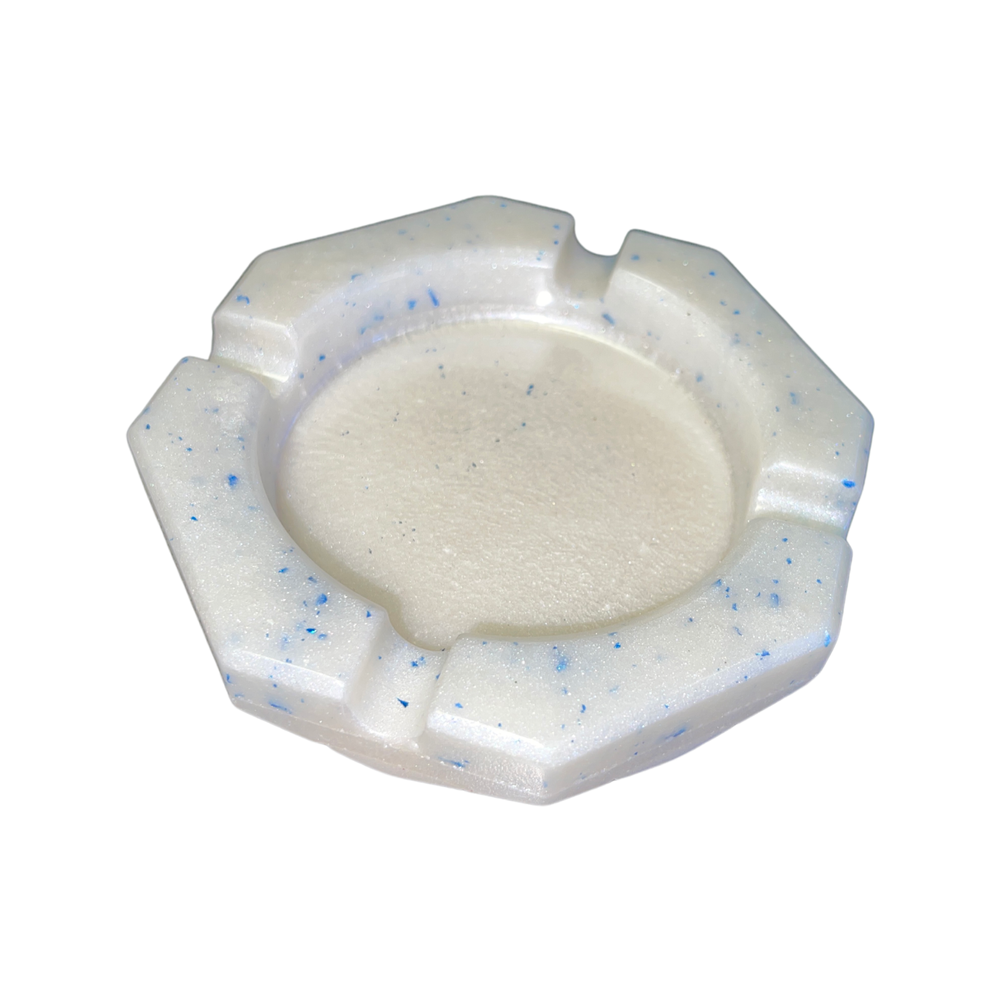 White With Sparkling Blue Resin Ashtray Handmade