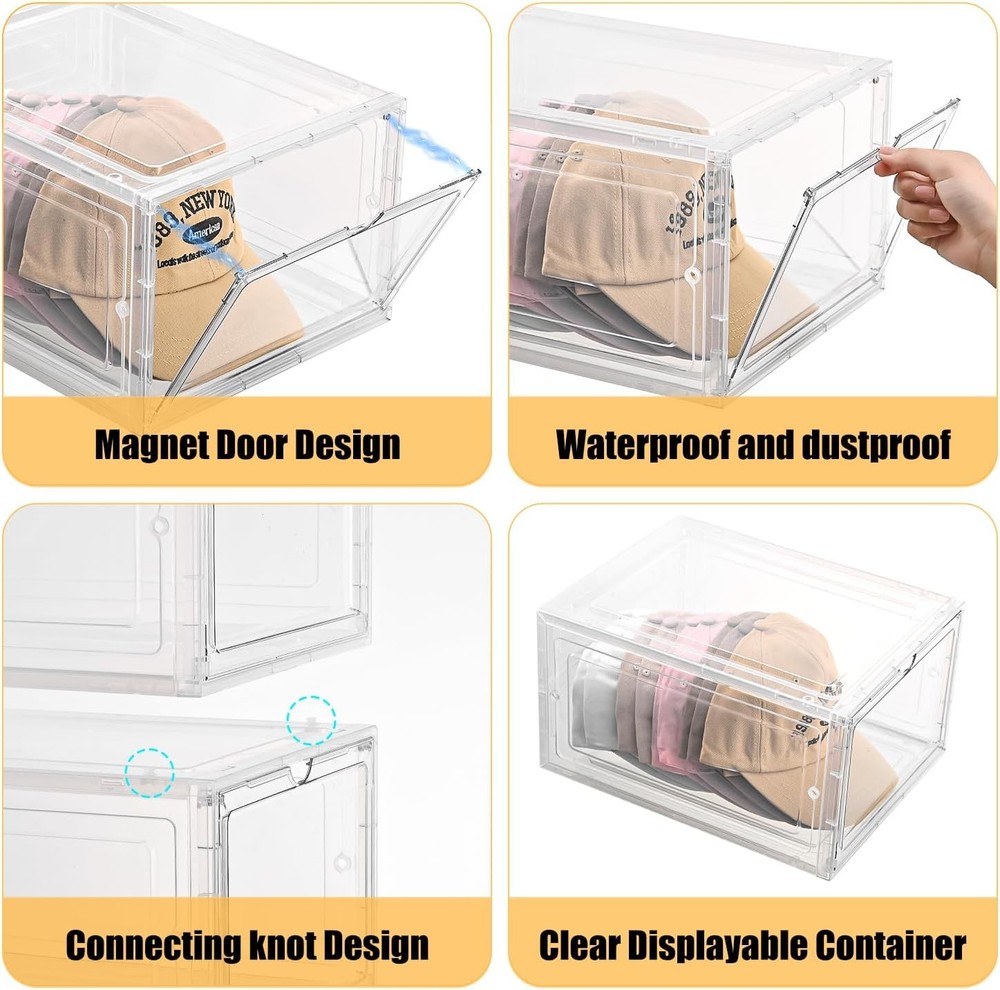 Hat Organizer Box,Stackable Clear Baseball Caps Holder Box Containers W/