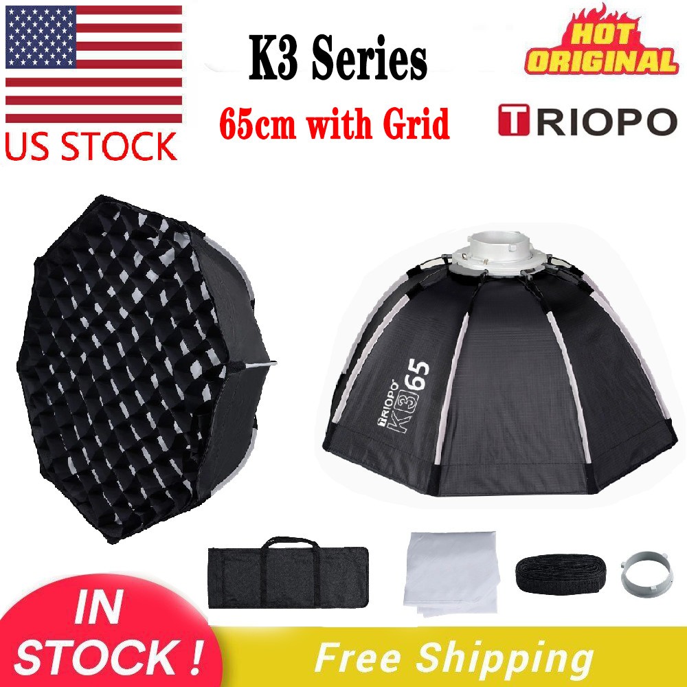 US TRIOPO K3-65 65cm Quick-Setup Octagon Softbox with Grid For Bowens Light