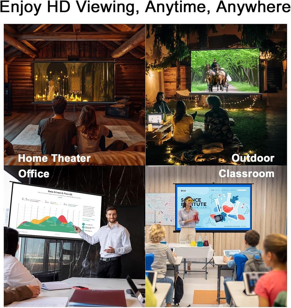 Outdoor Projector Screen with Stand Tripod, Indoor Pull Up Portable...