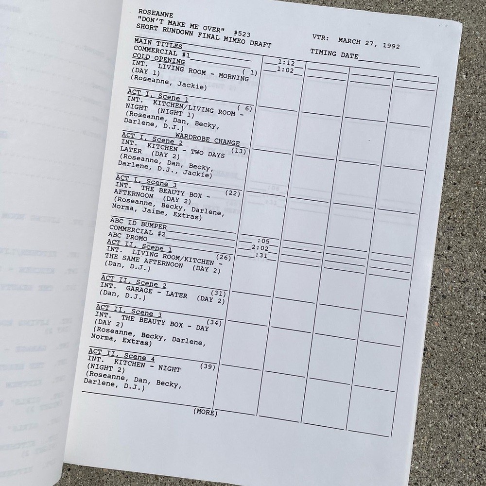 Roseanne Original 1992 Production Used Final Draft Script Don’t Make Me Over