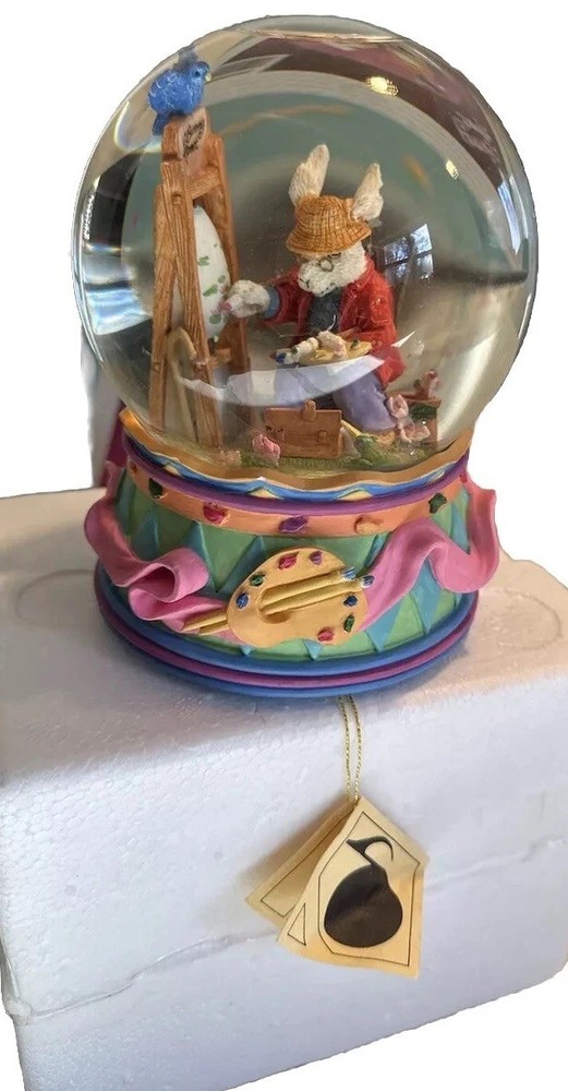 Easter Master Bunny Snow Globe Musical Easter Parade Hand-Painted 6” Spring