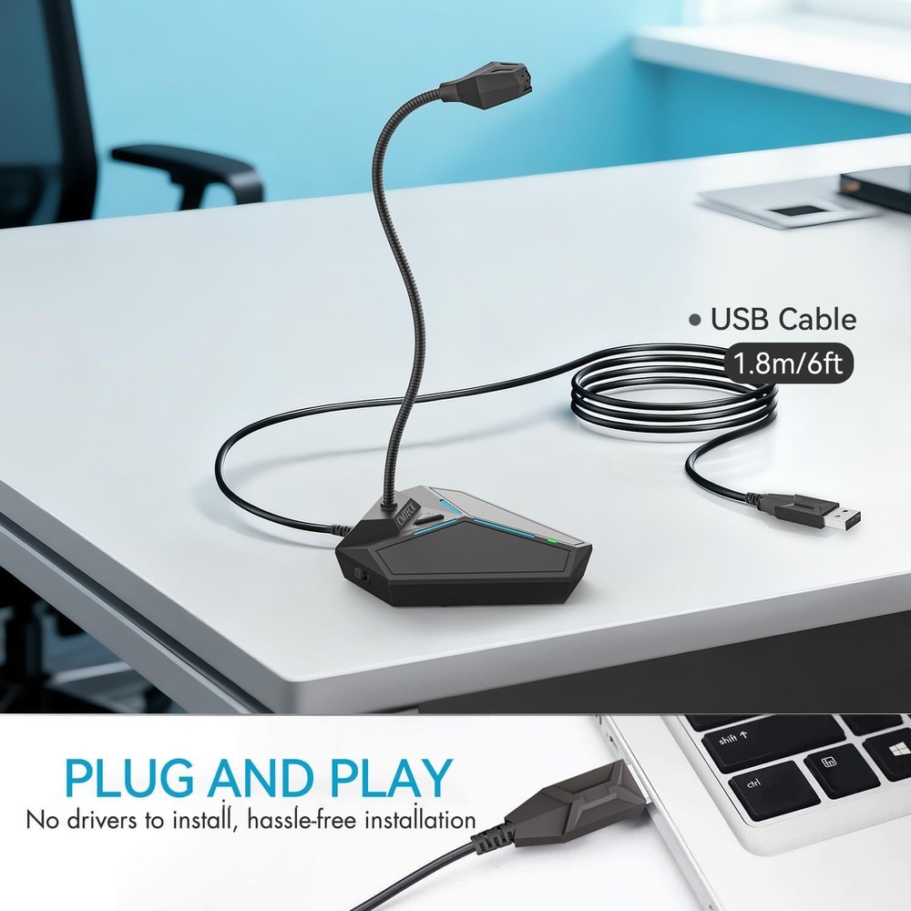 High-Performance USB Desktop Microphone with 6ft Cable - Perfect for Recordings