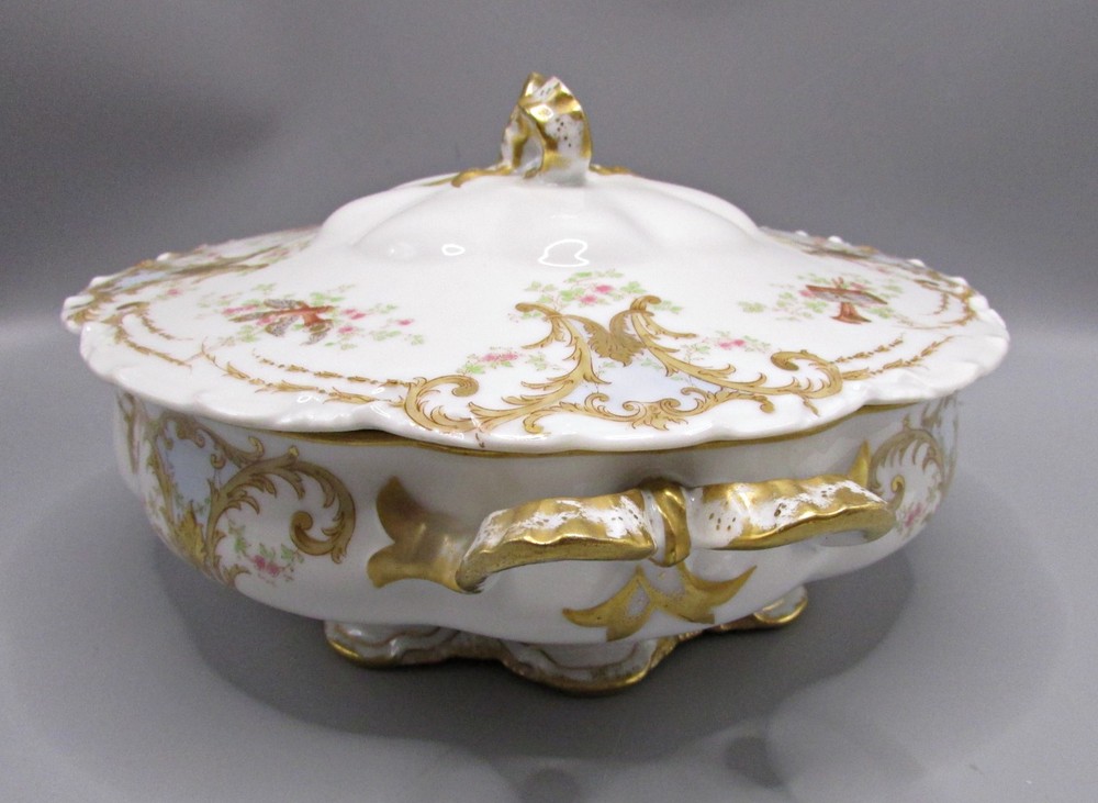 Haviland Round Covered Vegetable - Musical Instruments/Yellow Scrolls/Gold