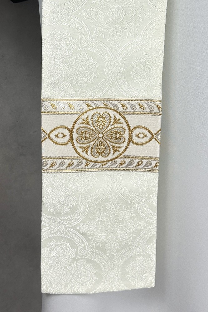 DEACON stole ecru woven orphrey - damask fabric