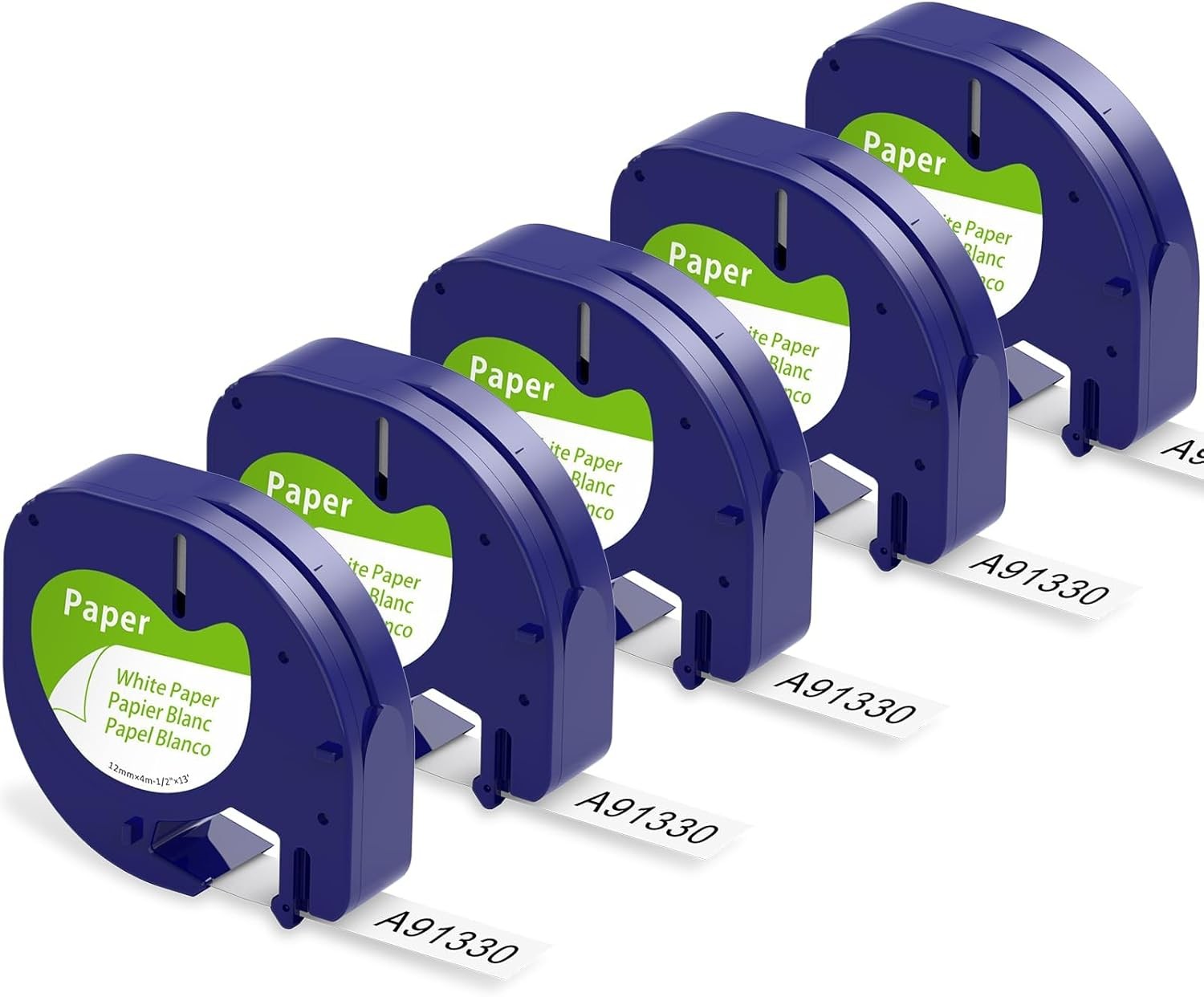 5 Pack Replace DYMO LetraTag Refills 91330 10697 White Paper Label Tape 12mm 4m