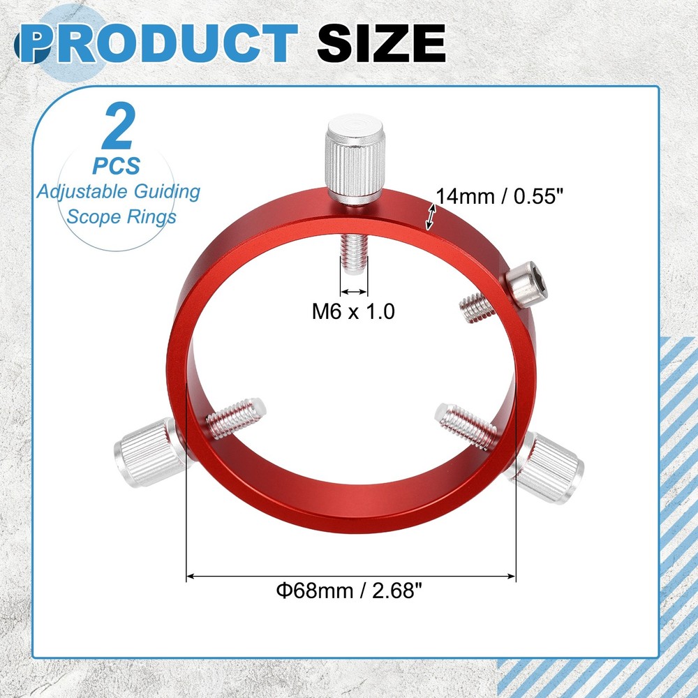 68mmD Adjustable Guiding Scope Rings, 2pcs Metal Guide Scope Rings, Red